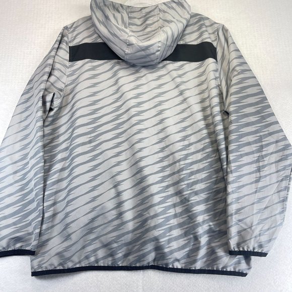 ADIDAS Womens XL Gray Striped Hooded Windbreaker Athletic Full Zip Pockets - Picture 7 of 13